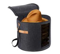 Generisch Round Hat Case - Large Hat Box with Felt - Hat Box for Storage with Hinged Closure - Case for Hats - Also as Decoration for the Home, 40 x 40 x 26/43 x 43 x 26/50 x 50 x 43 cm (Dark Grey)