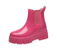 Generisch Rubber Water Shoes Women's Snow Boots Women's Non-Slip Plain Platform Rain Boots Outdoor Hiking Shoes Work Boots Rain Boots Wellington Boots, Hot Pink, 8.5 UK