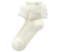 Generisch Ruffle Lace Socks 1 Pair Women Ruffle Lace Decor Thin High Elasticity Non Slip Soft Breathable Solid Color Sweat Absorption No Smell Club Mate Socks, beige, XL