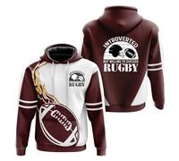 Generisch Rugby Football Hoodie for Men Women Fans Sweatshirts Casual Collar Drawstring Long Sleeve Hoodie Bodybuilding Hoodie, Brick Red, M