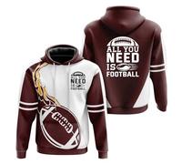 Generisch Rugby Football Hoodies for Men and Women Fans Sweatshirts Casual Collar Drawstring Long Sleeve Hoodie Men's Jackets, Brick Red, 3XL