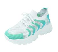 Generisch Running Shoes Women's Lightweight Flying Woven Mesh Sports Shoes Wide Fit Lace Casual Shoes Mesh Breathable Trainers Comfort Slip On Jogging Shoes Casual Outdoor Shoes, Green, 7 UK