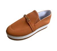 Generisch Running Shoes Women's Shoes Fashion Plain Low Top Platform Platform Heel Slip-On Casual Shoes, brown, 8.5 UK