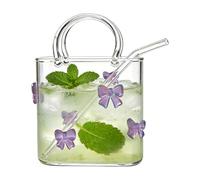 Generisch Sac à Main en Verre Créatif 720 ml with Paille Vase Décoratif et Verre à Cocktail Carafe Design Sac à Main pour Jus, Vin, Thé Glacé | Centre de Table Élégant pour Mariage et Fêtes