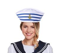 Generisch Sailor Costume Hat - Blue Captain Cap Navy Style, White Marine Crew | Retro Sailor Uniform Accessory, Sailor Cap, Cruise Themes - Cosplay Hats, Adult Maritime Officer Costume Piece