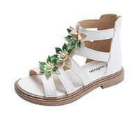 Generisch Sandals 29 Adorable High-Top Sandals for Girls with Floral Embellishments Practical Zip at the Back Perfect for Princess Slippers Non-Slip Children, White, 10.5/11 UK Child