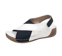 Generisch Sandals Heel Women's Retro Colour Block Platform Fish Mouth Comfortable Wide Fit Lightweight Wedge Heel Summer Shoes Elegant Summer Beach Shoes Casual Shoes for Women, White, 10 UK