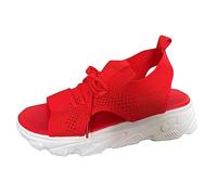 Generisch Sandals & Slides for Women Oversized Sports Sandals for Women Summer Thick Sole Fly Woven Soft Sole Casual Flat Hollow Out Beach Sandals, RD1, 8 UK