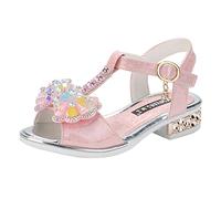 Generisch Sandals Summer Children's Shoes Work Thick Soles with Butterfly Sandalwood Open Toe Student Dance Princess Shoes, pink, 28 EU 3X-Schmal