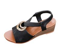 Generisch Sandals Women Summer Sandals Wedge Heel Elastic Band Casual Open Toe Comfortable Beach Shoes, black, 9 UK