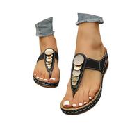 Generisch Sandals Women Women Summer Sandals with Decorative Stitching Chunky Heel Open Toe Large Toe - Casual Sandals Plus Size for Everyday Wear, black, 6 UK