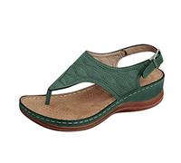 Generisch Sandals Women's 2025 Summer Leisure Sandals Flat Sandals Toe Separator Orthopaedic Sandals Wedge Sandals with Soft Footbed Beach Shoes Bohemian Flip Flops2026, Green, 8.5 UK