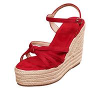 Generisch Sandals Women's Arch Support Sandals for Beach Leisure Elegant Boho Shoes with Elastic Ankle Strap Airy Summer Models for Casual Outfits, red, 2/2.5 UK