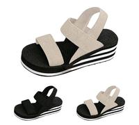 Generisch Sandals Women's Black Platform Wedge Sandals Women's Elegant Summer Shoes Comfortable Open Beach Sandals Lightweight Wedge Sandals Non-Slip Leisure Sandals Soft Soles Toe Sandals, black, 9