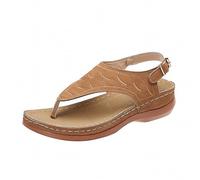 Generisch Sandals Women's Elegant Summer Flat Sandals with T-Strap Lightweight Summer Sandals Orthopaedic Sandals Comfortable Strap Sandals Breathable Walking Shoes Large Size Leisure Sandals, brown