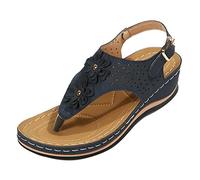 Generisch Sandals Women's Ergonomic Design Wedge Toe Post Sandals Reduce Foot Fatigue Comfortable Functional Shoes, navy, 7 UK