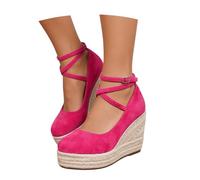Generisch Sandals Women's Espadrilles Platform Wedges Sandals with Closed Boho Wedge Heel Summer Shoes Summer Pumps Women Shoes Front Closed Vintage Dance Shoes, Hot pink, 8.5 UK