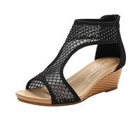 Generisch Sandals Women's Fish Mouth Sandals Comfortable Sandals Mesh Strappy Sandals Slip On Roman Sandals Work Sandals Open Flat Slingback Safety Sandals Trekking Sandals, black, 8.5 UK