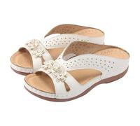 Generisch Sandals Women's Flip Flops Orthopaedic Comfort Feet Plantar Fasciitis Arch Support Orthotic Slides Sandals Summer Flip Flops Lightweight Outdoor Sandals Yoga Foot Bed Toe Post Mules, White