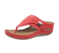 Generisch Sandals Women's Flip Flops Orthopaedic Comfort Feet Plantar Fasciitis Arch Support Orthotic Slides Sandals Summer Flip Flops Lightweight Outdoor Sandals Yoga Foot Bed Toe Post Mules, Red
