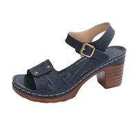 Generisch Sandals Women's Mules Sandals Comfortable Summer Women's Summer Sandals with Buckle Strap Casual Open Toe Square Heel Comfortable Beach Shoes, navy, 7 UK