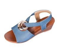 Generisch Sandals Women's Mules Sandals Summer Comfortable Women's Summer Sandals with Wedge Heel Elastic Band Casual Open Toe Comfortable Beach Shoes, blue, 9 UK