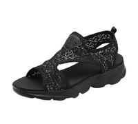 Generisch Sandals Women's Mules Summer Sandals Comfortable Women Summer Mesh Beach Elatic Band Sport Casual Open Lace Wedges Soft Bottom Breathable Shoes Sandals, black, 9 UK