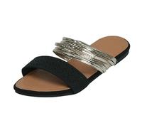 Generisch Sandals, Women's Mules, Summer Sandals, Comfortable Women's Shoes, Flat Sandals, Fashionable Golden Silk Slippers, Comfortable Beach Sandals with One Foot, black, 9 UK