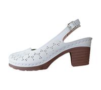Generisch Sandals Women's Mules Summer Sandals Comfortable Women's Summer Sandals with Buckle Strap Casual Open Toe Square Heels Comfortable Beach Shoes, White, 9 UK