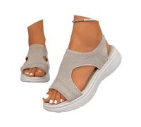 Generisch Sandals Women's Platform Sandals with Mesh Inserts Breathable Open Toe Low Block Heel Airy Lightweight Summer Shoes for Leisure Beach, beige, 9 UK
