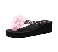 Generisch Sandals Women's Shoes Wedge Flip Flops with Floral Pattern Thick Sole for Beach Trips by the Sea, pink, 7 UK