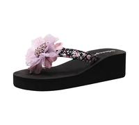 Generisch Sandals Women's Shoes Wedge Flip Flops with Floral Pattern Thick Sole for Beach Trips by the Sea, purple, 5 UK