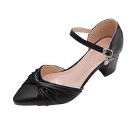 Generisch Sandals Women's Summer 2024 Buckle Thick with Lace High Heels Women's Soft Bottom Middle Heel Single Shoes, black, 5 UK