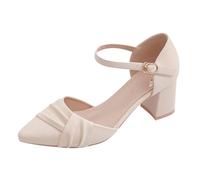 Generisch Sandals Women's Summer 2024 Buckle Thick with Lace High Heels Women's Soft Bottom Middle Heel Single Shoes, White, 6 UK