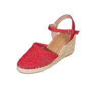 Generisch Sandals Women's Summer Comfortable, Wedge Heel Shoes Women's Elegant Comfortable Espadrilles Straw Sandals Front Closed Wedge Sandals Platform Hollow Summer Shoes Knitted Wedge Sandals, red