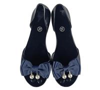 Generisch Sandals Women's Summer Pearl Bow Crystal Jelly Beach Large Size Flat Transparent Sandals Single Shoes, black, 6 UK