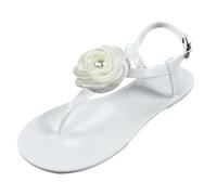 Generisch Sandals Women's Summer Pearl Flower Crystal Jelly Toe Beach Large Size Flat Transparent Sandals, White, 5 UK