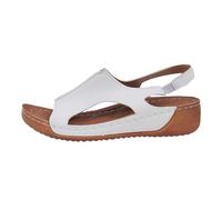 Generisch Sandals Women's Summer Retro Pure Colour Leather Slanted Heel Thick Sole Large Size Set Foot Fish Mouth Sandals, White, 9 UK