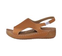 Generisch Sandals Women's Summer Retro Pure Colour Leather Slanted Heel Thick Sole Large Size Set Foot Fish Mouth Sandals, brown, 9 UK