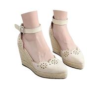 Generisch Sandals Women's Summer Sandals with Pointed Toe High Platform Heel Espadrilles as Casual Beach Shoes for Women Ideal for Holidays by the Sea, beige, 2/2.5 UK