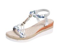 Generisch Sandals Women's Summer Wedge Heel Women's Front Closed Glitter Sandals with Fastening Orthopaedic for Outdoor & Hiking, silver, 7 UK