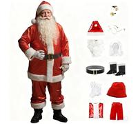 Generisch Santa Claus Costume Men's Adult Christmas Velvet Suit 11 Pieces Wig Beard Belt and Gloves Christmas Suit Christmas Costume Red Christmas Outfit Santa Costume