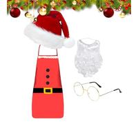 Generisch Santa Costume | Santa Beard Glasses Set - Women's Christmas Costume Complete Set with Hat Apron Beard Glasses, Fancy Dress Cosplay Christmas Party Stage Performance