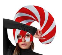 Generisch Santa Hat - Funny Headpiece in Candy Cane Design - Christmas Hat with Face Cover and Candy Cane Design - For Adults for Festive Costume Parties
