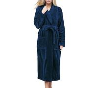 Generisch Satin Coat Long Cotton Cloth Robes for Women Plus Size Bathrobe Women's Robes Dressing Gown Plus Size Ladies, navy, M