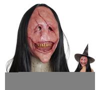 Generisch Scary Devil Mask - Scary Ghost Headpiece | Breathable Solid Headpiece with Long Hair and Teeth for Halloween Horror Films Scary Houses Costume Accessories