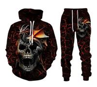 Generisch Scary Halloween Outfit Men's Skull Tracksuit Pullover Sweatshirt and Sports Trousers Long 2-Piece Jogging Suit Sports Suit Gothic Horror Clothing Autumn Winter Tracksuit, G Black, 4XL