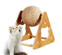 Generisch Scratching Ball for Cats - Sisal Ball Scratching Toy - Vertical Training Wheel with Wooden Frame for Claw Care for Kittens Puppies Rabbits Climbing Indoor Play