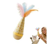 Generisch Self-Rising Cat Toy Ball Wooden Interactive Rocking Game for Kittens, Durable Toy for Bedroom Windowsill Entertainment (Yellow 1 Piece)