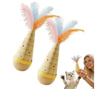 Generisch Self-Rising Cat Toy Ball, Wooden Interactive Rocking Game for Kittens, Durable Toy for Bedroom Windowsill Entertainment (Yellow, 2 Pieces)